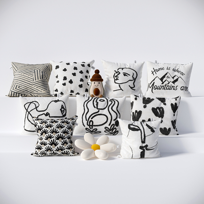  奶油风抱枕su模型 