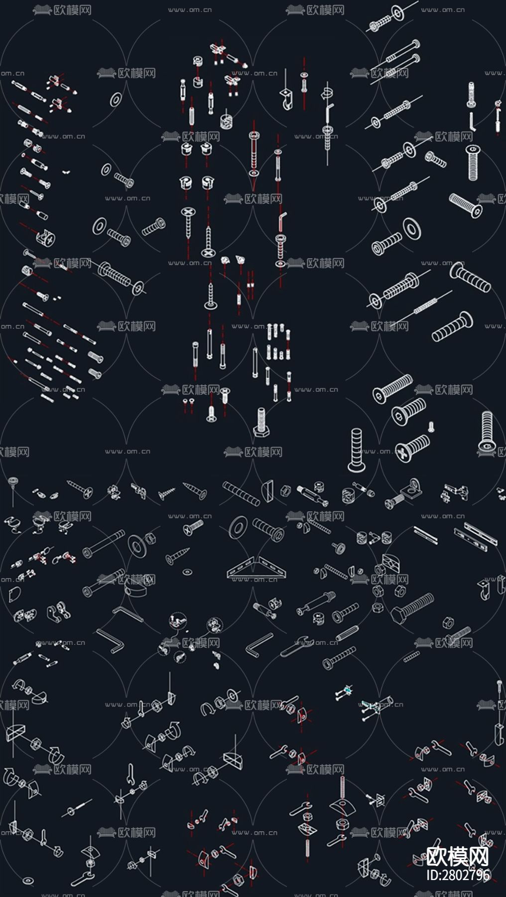 五金配件库安装图五金素材CAD施工图下载（渲染图2）