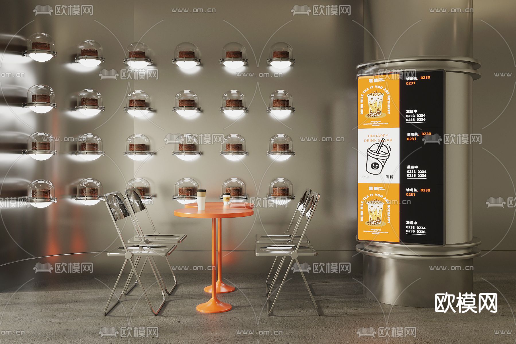 工业风折叠椅 咖啡桌椅3d模型