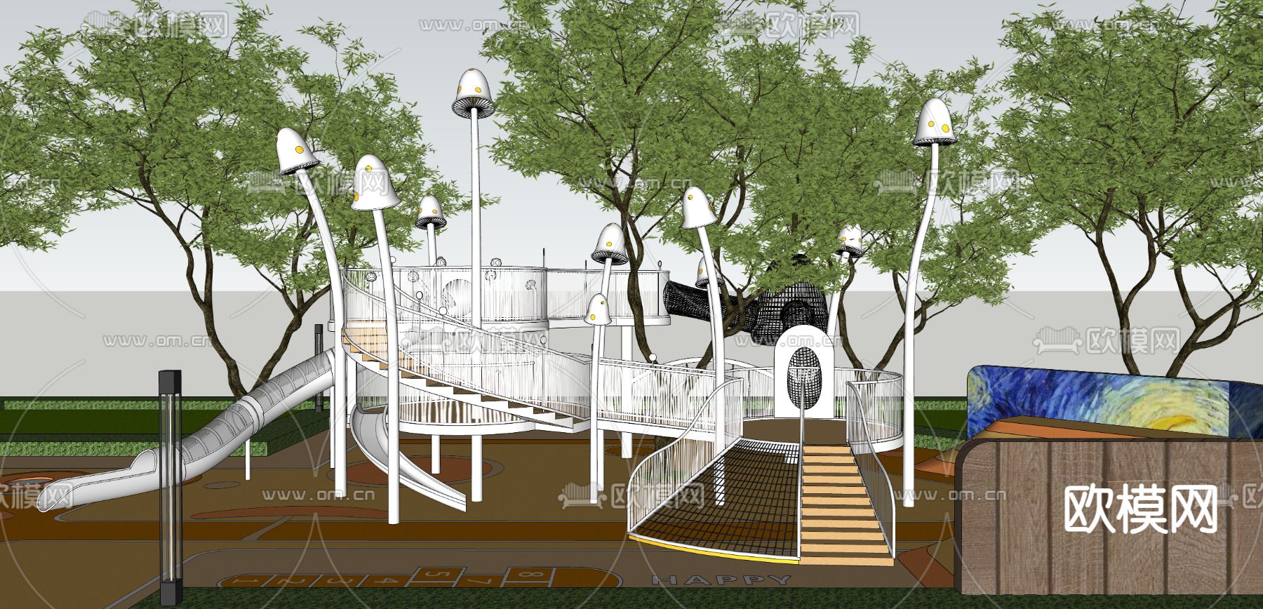 儿童器材 滑梯 塑胶场地su模型下载（渲染图3）