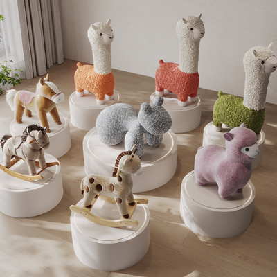  儿童毛绒玩具 沙发凳su模型 