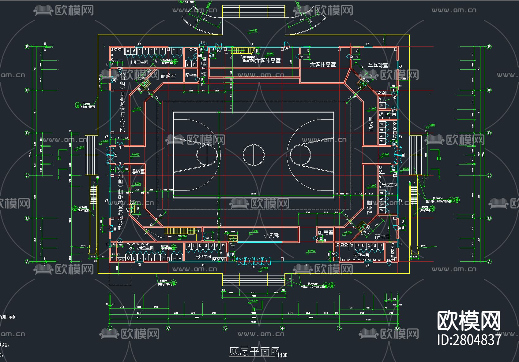 49套篮球场 运动场地 体育馆CAD施工图下载（渲染图6）