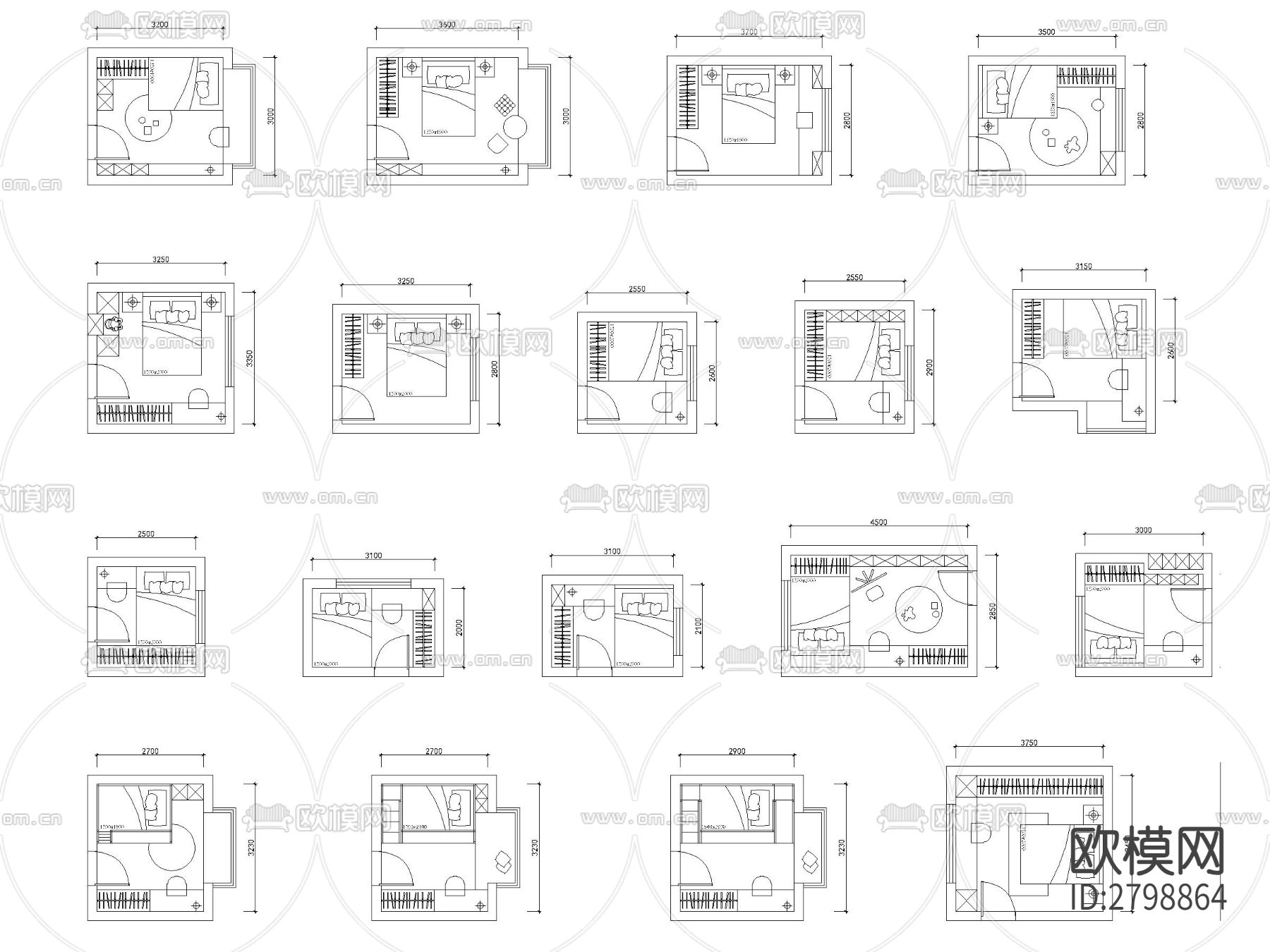 100个卧室cad图库下载（渲染图2）