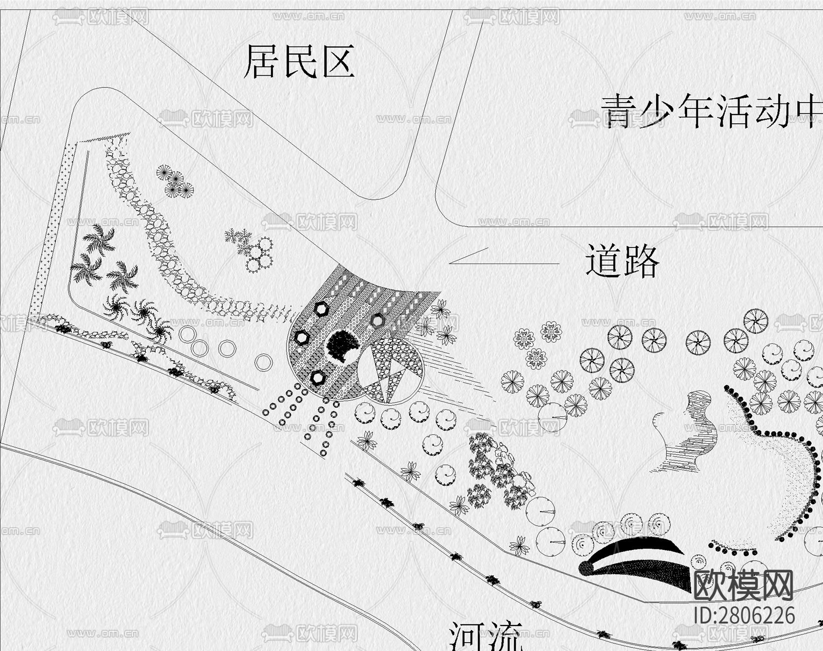 滨水湿地公园cad平面图下载（渲染图4）