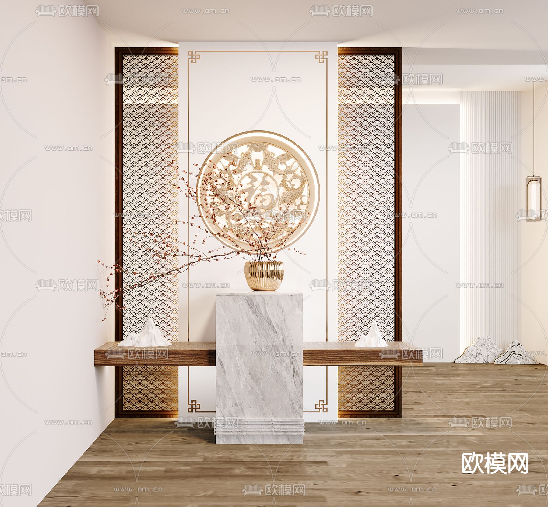 新中式端景台 玄关隔断3d模型下载