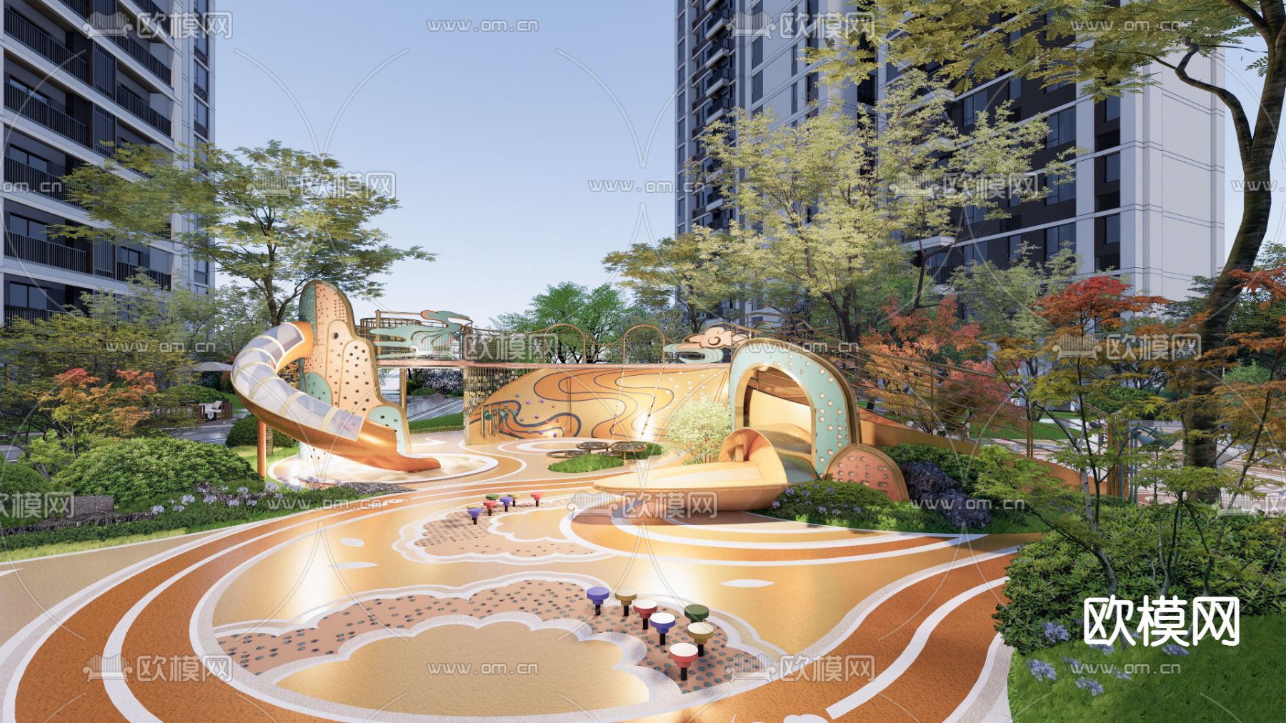儿童游乐区 儿童器材su模型下载（渲染图1）