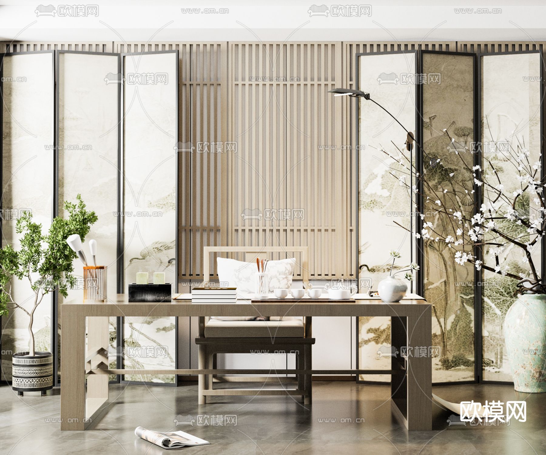 新中式茶桌 茶台3d模型下载