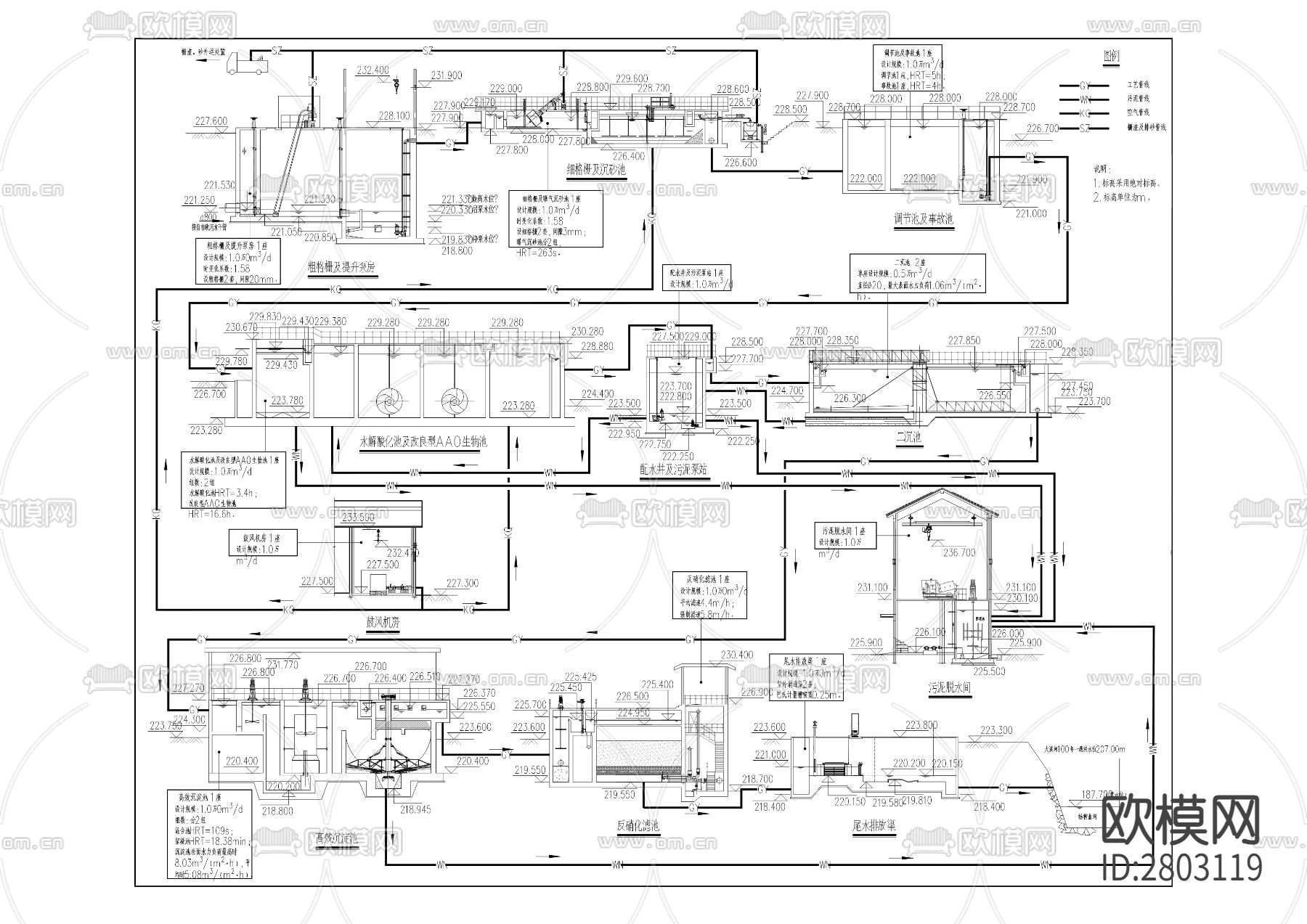 九龙园区污水处理厂项目CAD施工图下载（渲染图7）