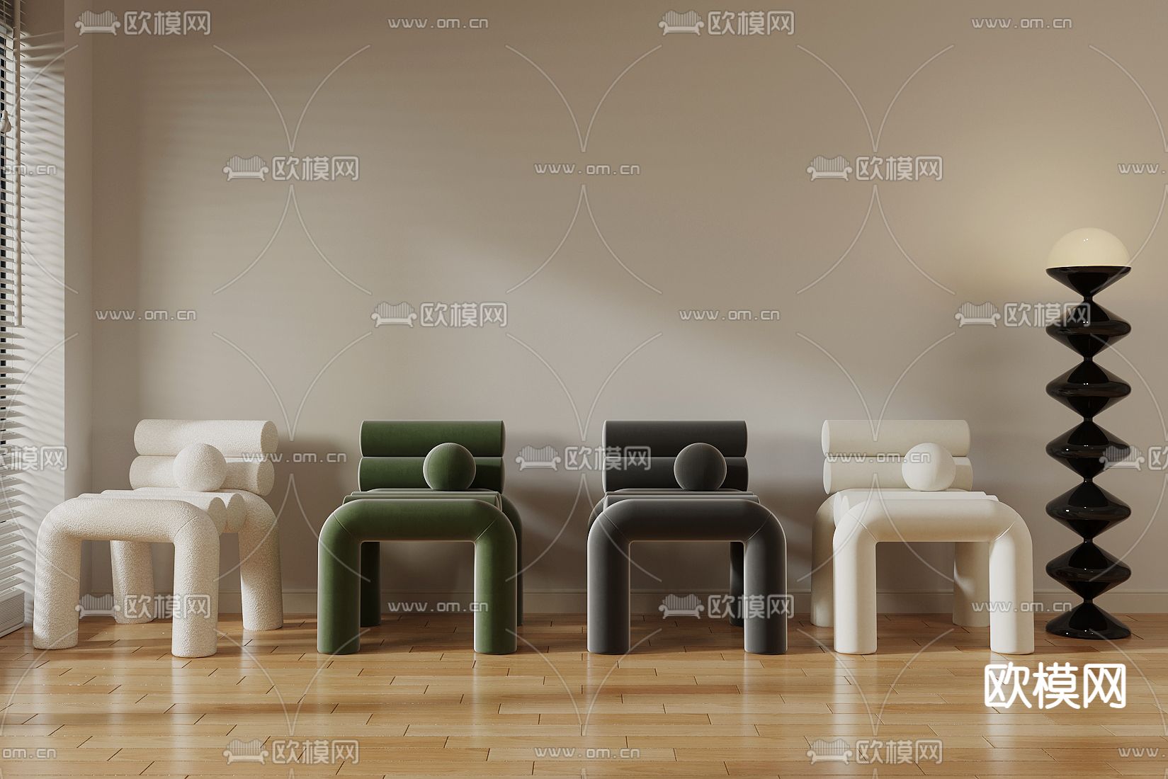 中古风休闲椅su模型下载（渲染图1）