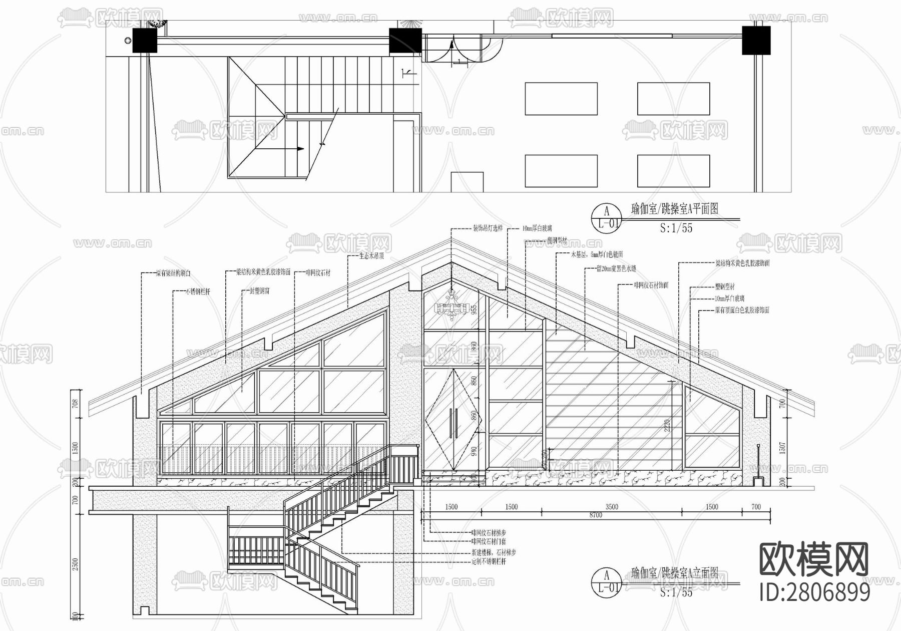 1000㎡健身休闲娱乐会所室内cad施工图下载（渲染图5）