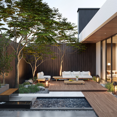  现代庭院景观su模型 