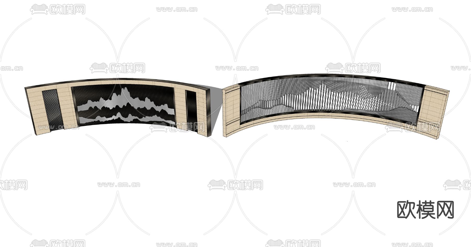 现代弧形格栅景墙 围墙su模型下载（渲染图2）