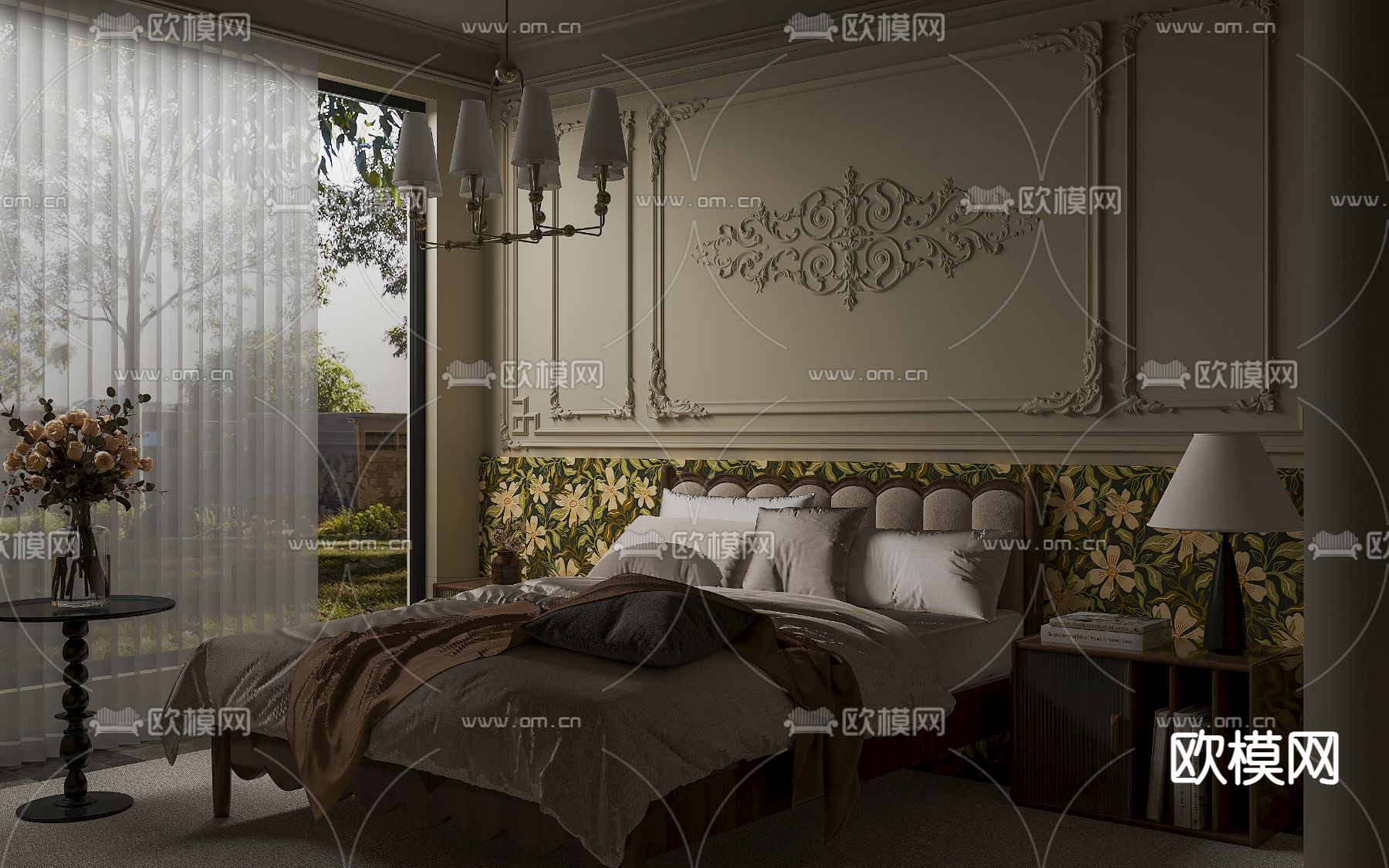 法式卧室su模型下载（渲染图2）