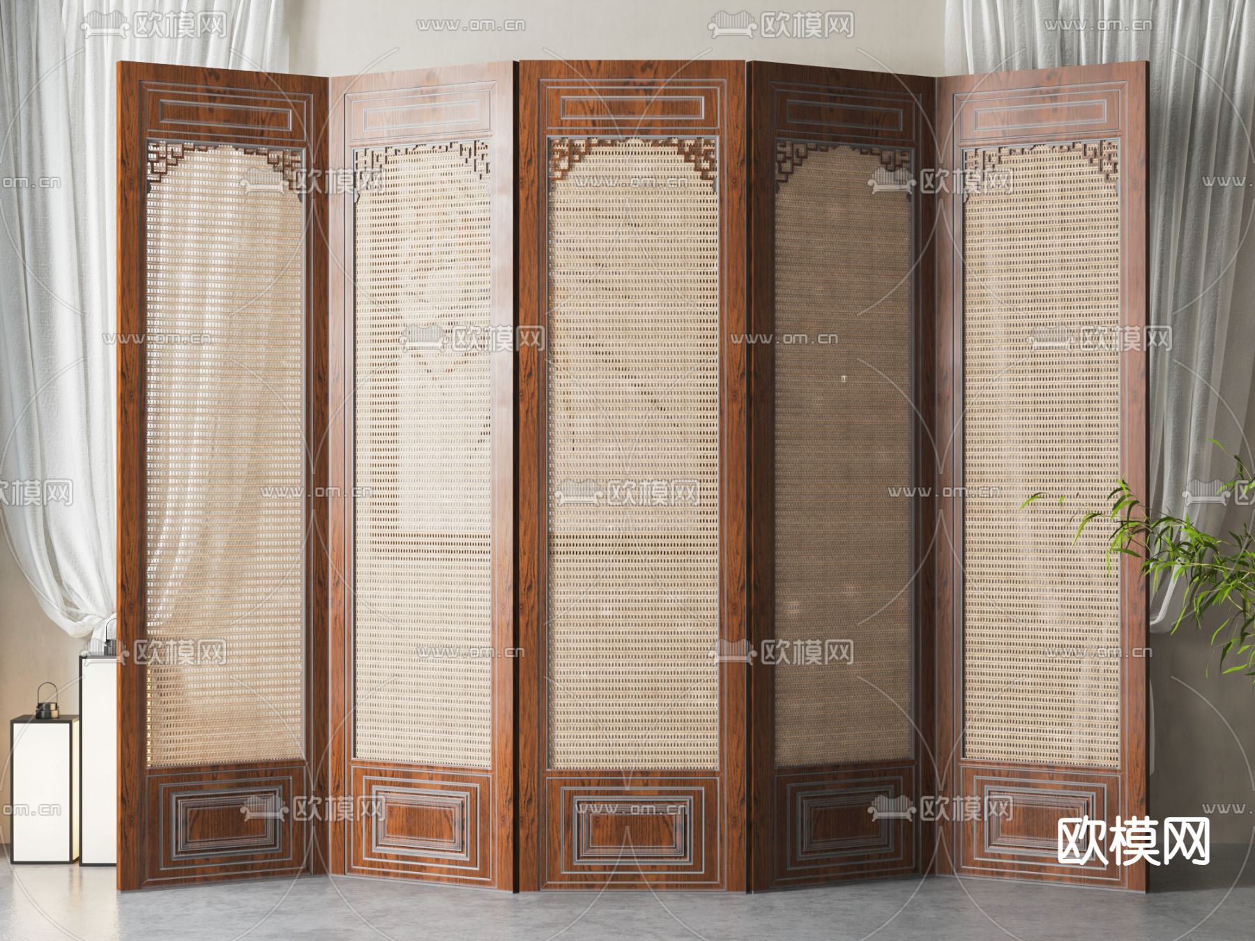 新中式屏风 隔断3d模型下载
