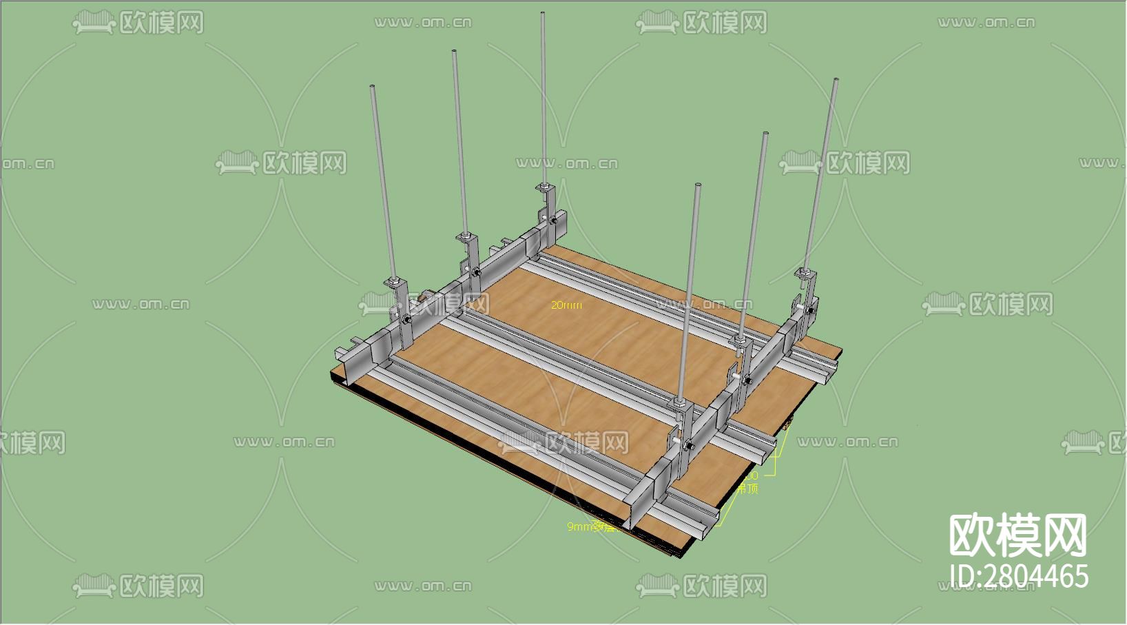 木饰面与茶镜相接cad节点图下载（渲染图2）