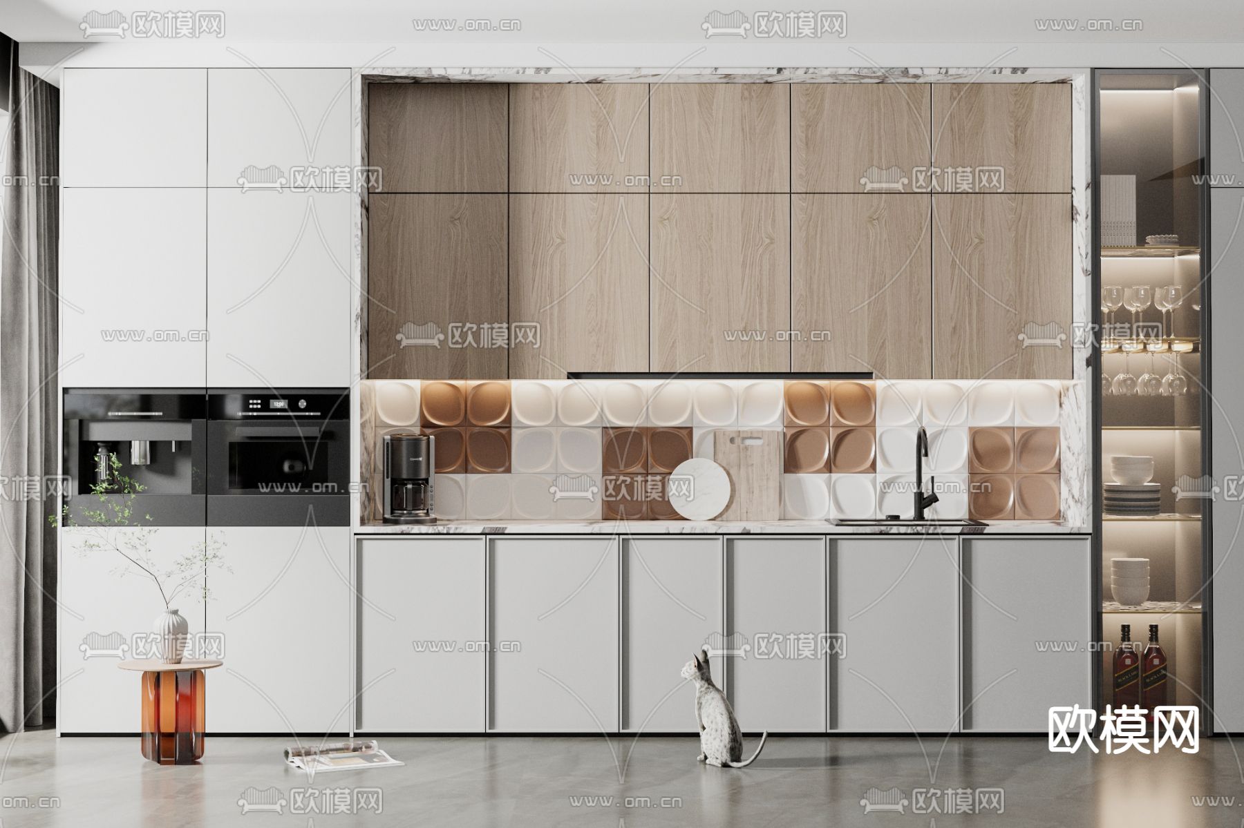 现代橱柜su模型下载（渲染图1）