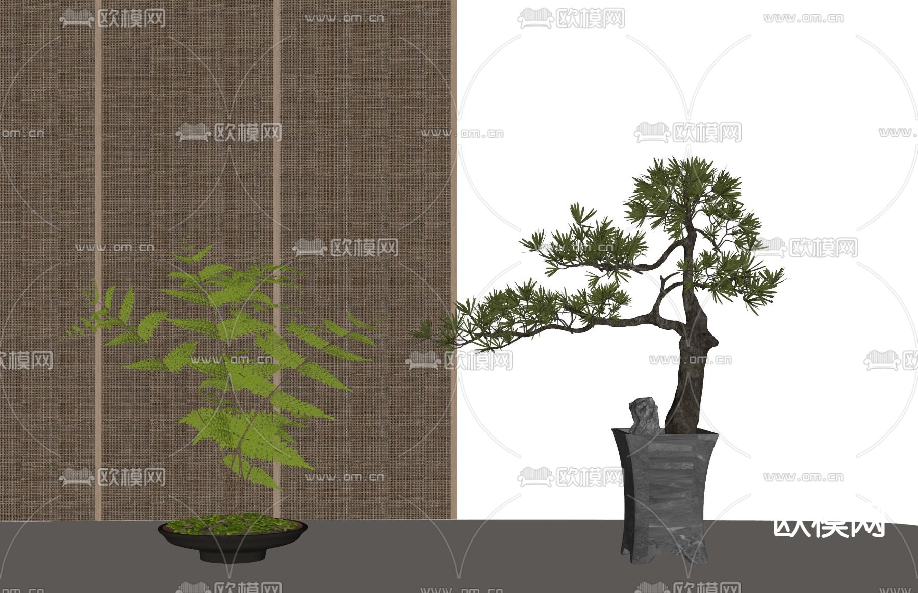 新中式盆栽 盆景su模型下载（渲染图2）