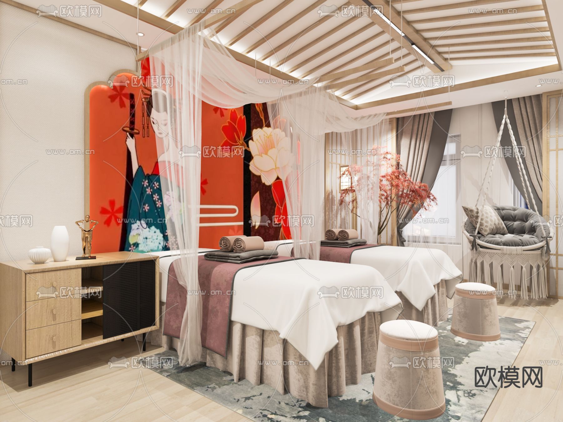 日式SPA 护理房3d模型下载