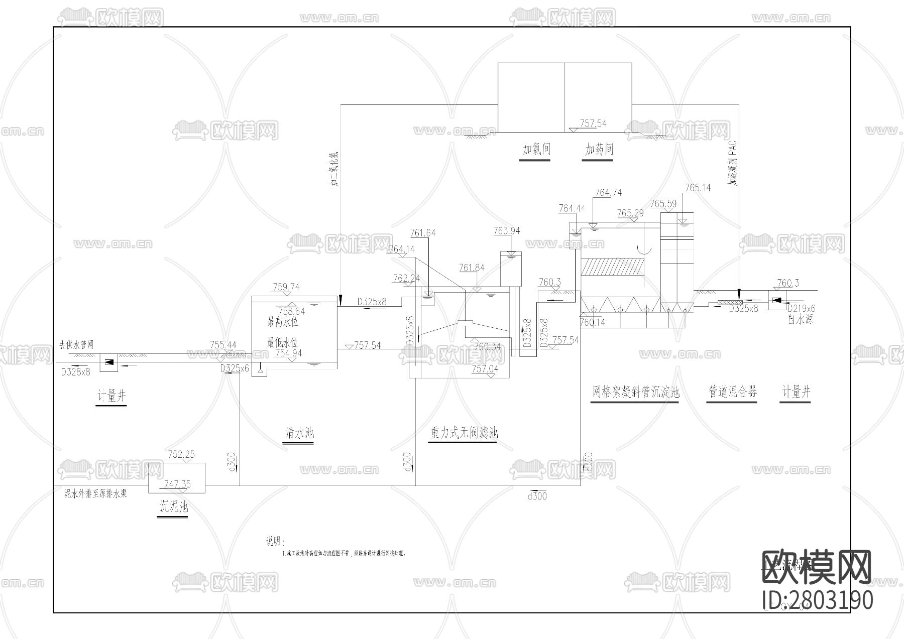 龙潭水厂扩建工程CAD施工图下载（渲染图2）