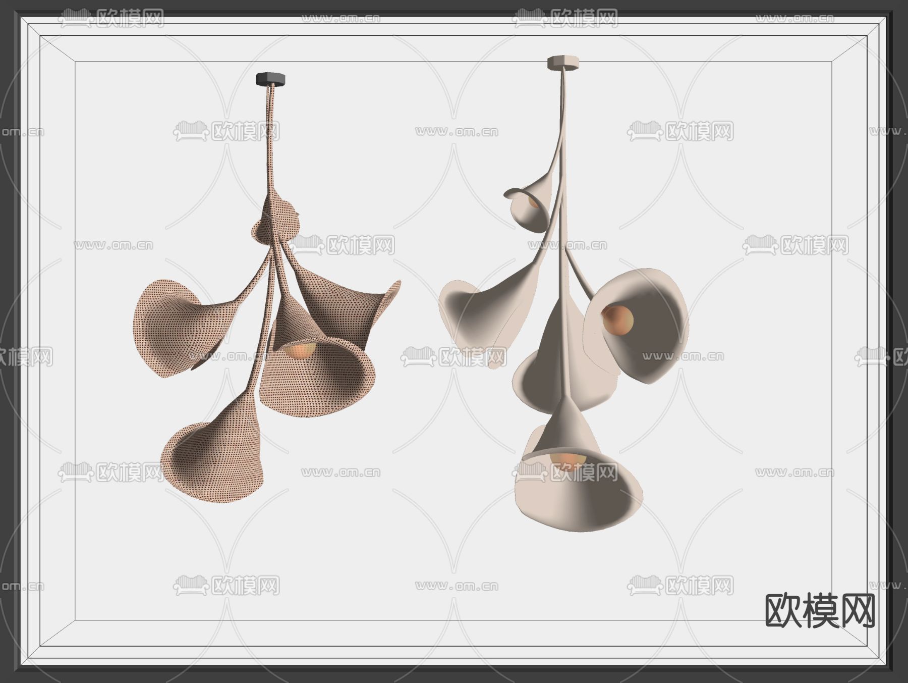 东南亚喇叭花吊灯su模型下载（渲染图2）
