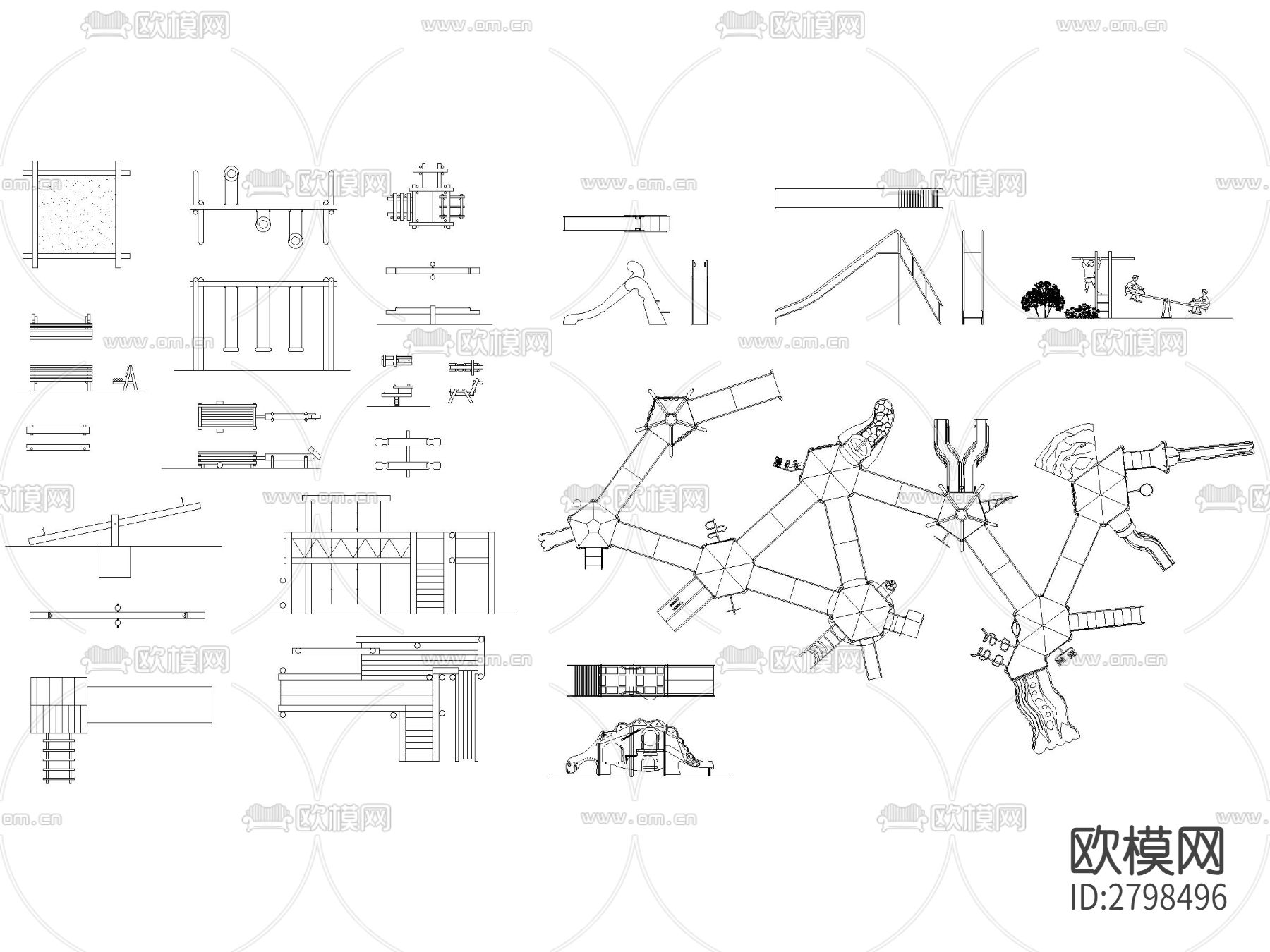 精选儿童游乐设施cad图库下载（渲染图5）