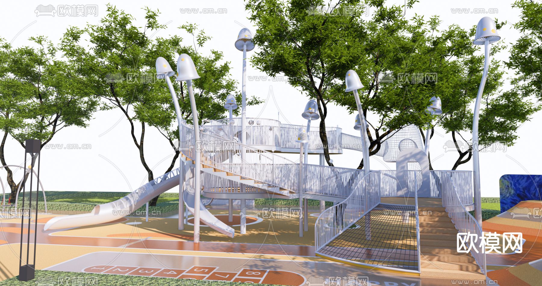 儿童器材 滑梯 塑胶场地su模型下载（渲染图2）