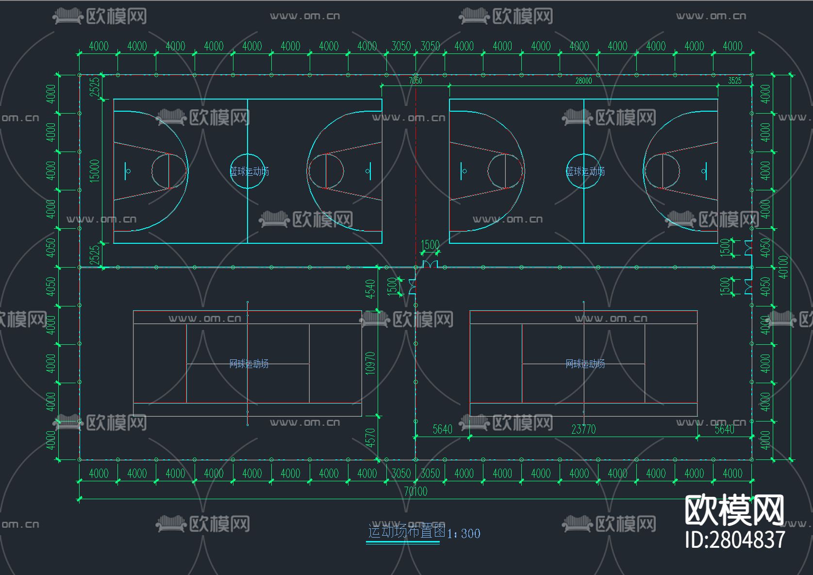 49套篮球场 运动场地 体育馆CAD施工图下载（渲染图4）