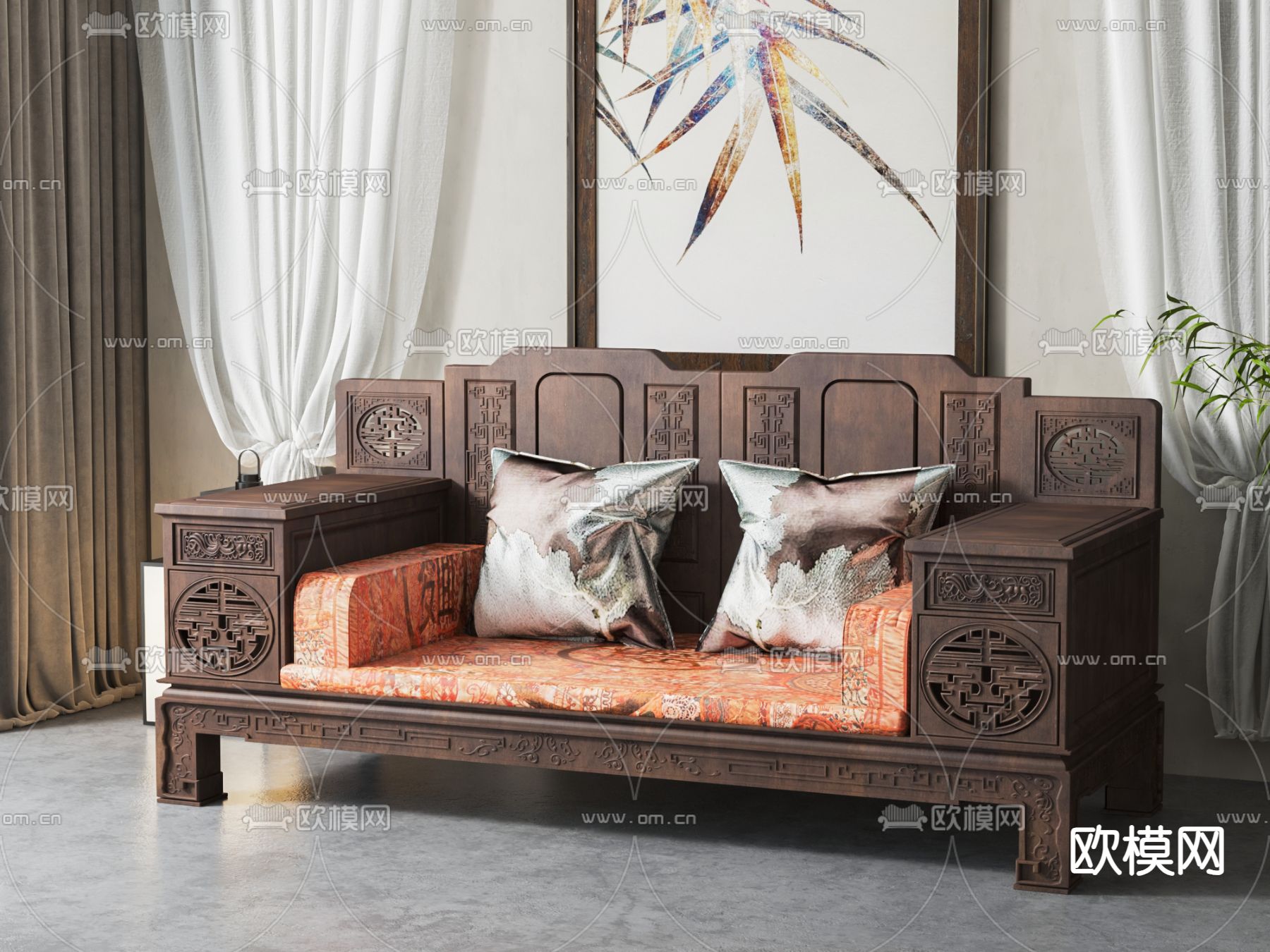 中式双人沙发3d模型下载