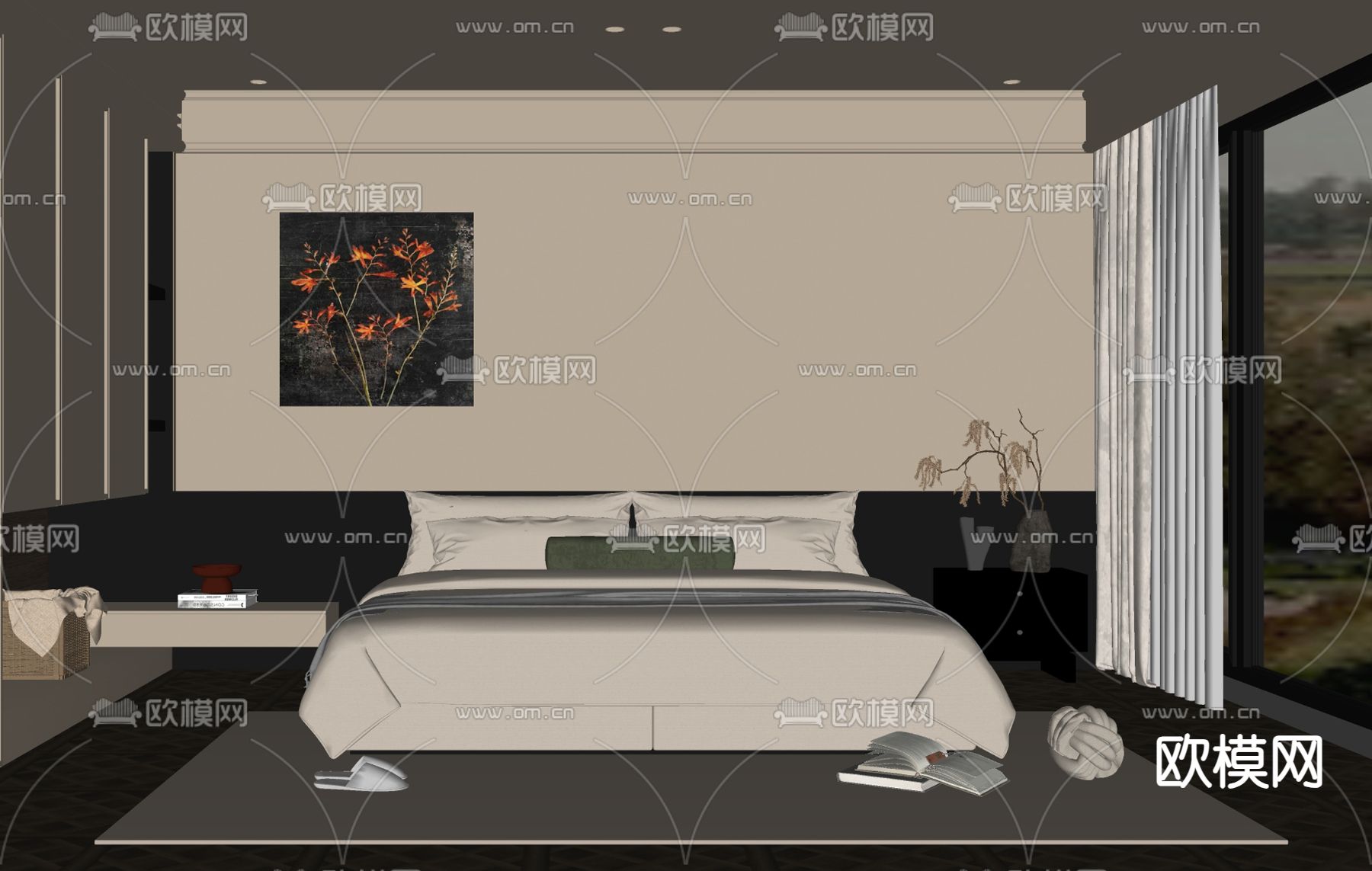 侘寂卧室su模型下载（渲染图2）
