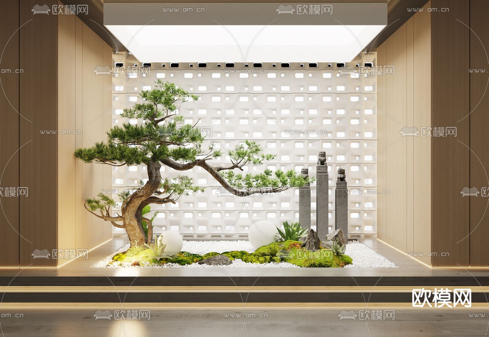 新中式景观造景su模型下载（渲染图1）