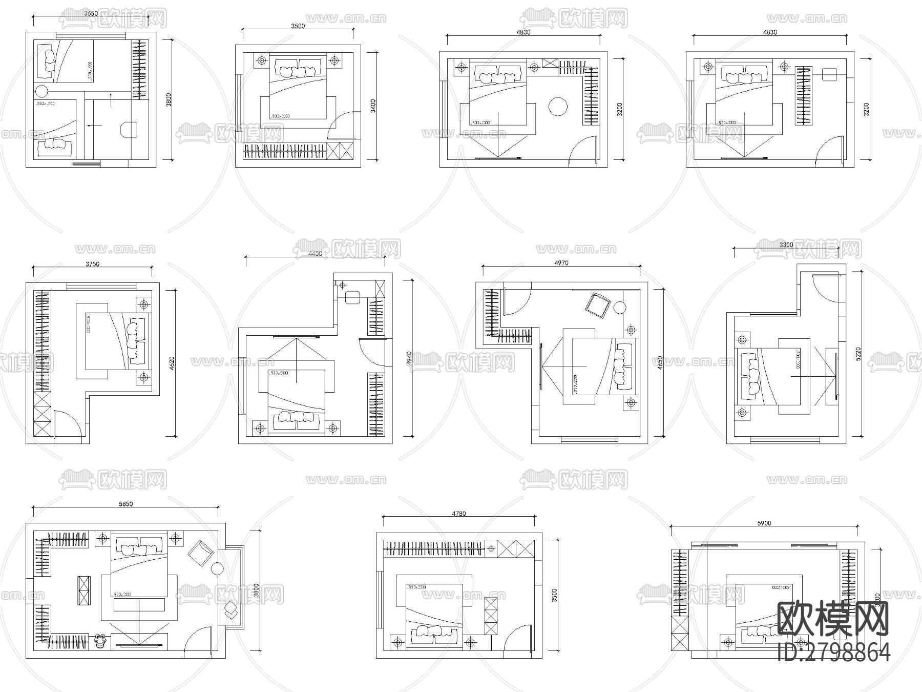 100个卧室cad图库下载（渲染图3）