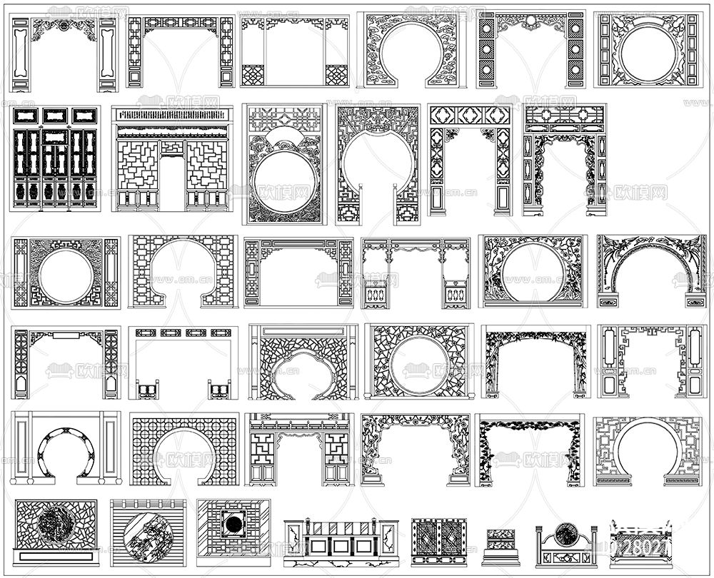 中式古典家具雕花构件CAD施工图下载（渲染图3）