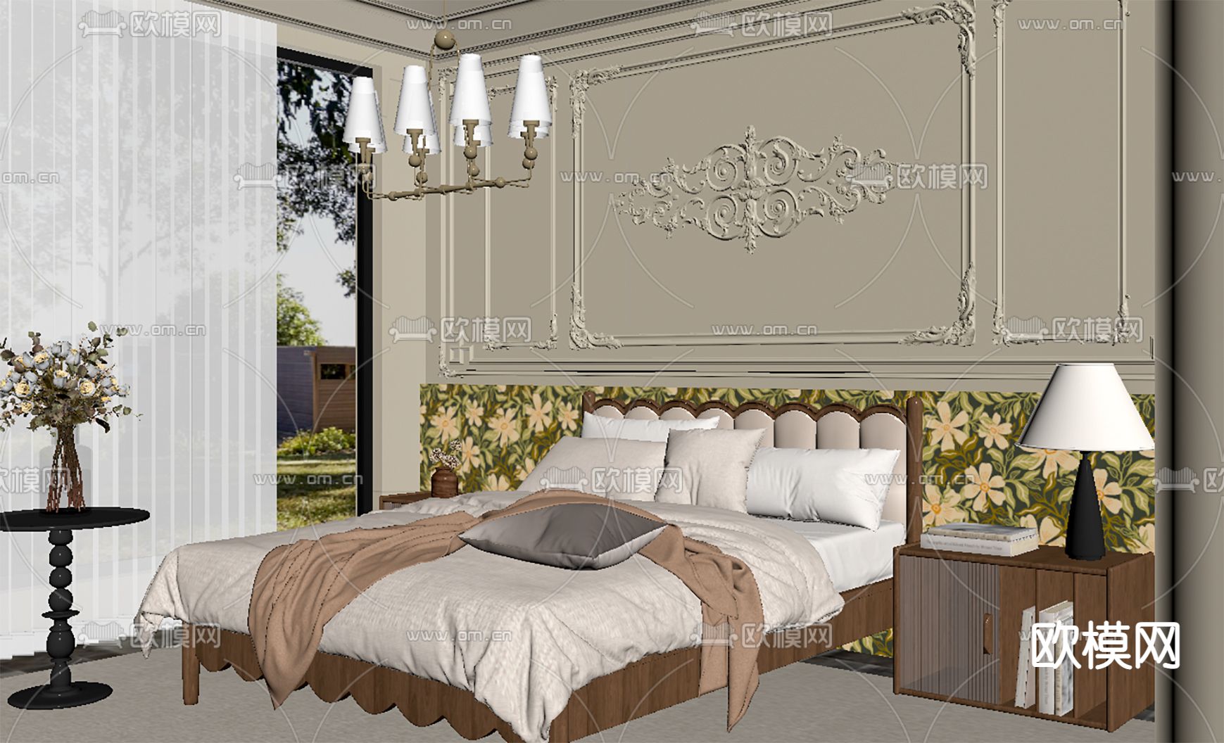 法式卧室su模型下载（渲染图3）