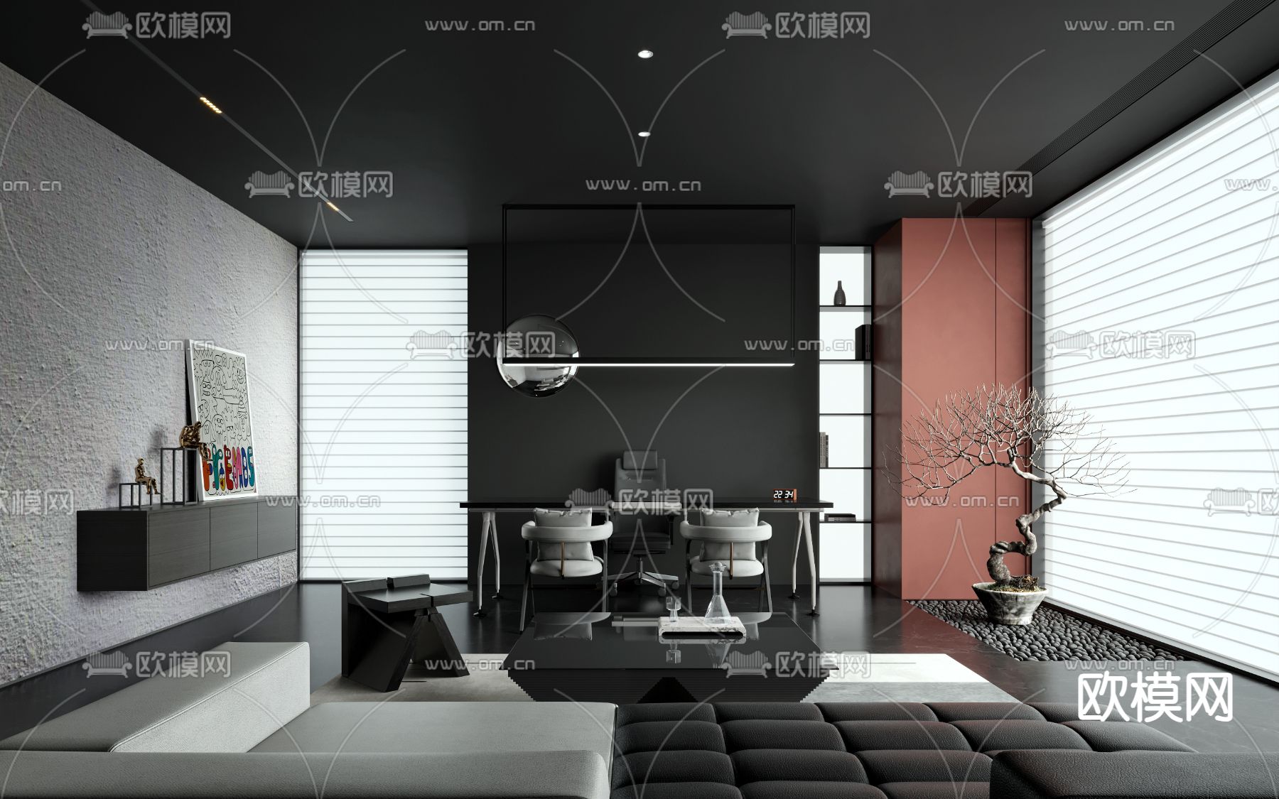 暗黑风总经理室 董事长室3d模型下载