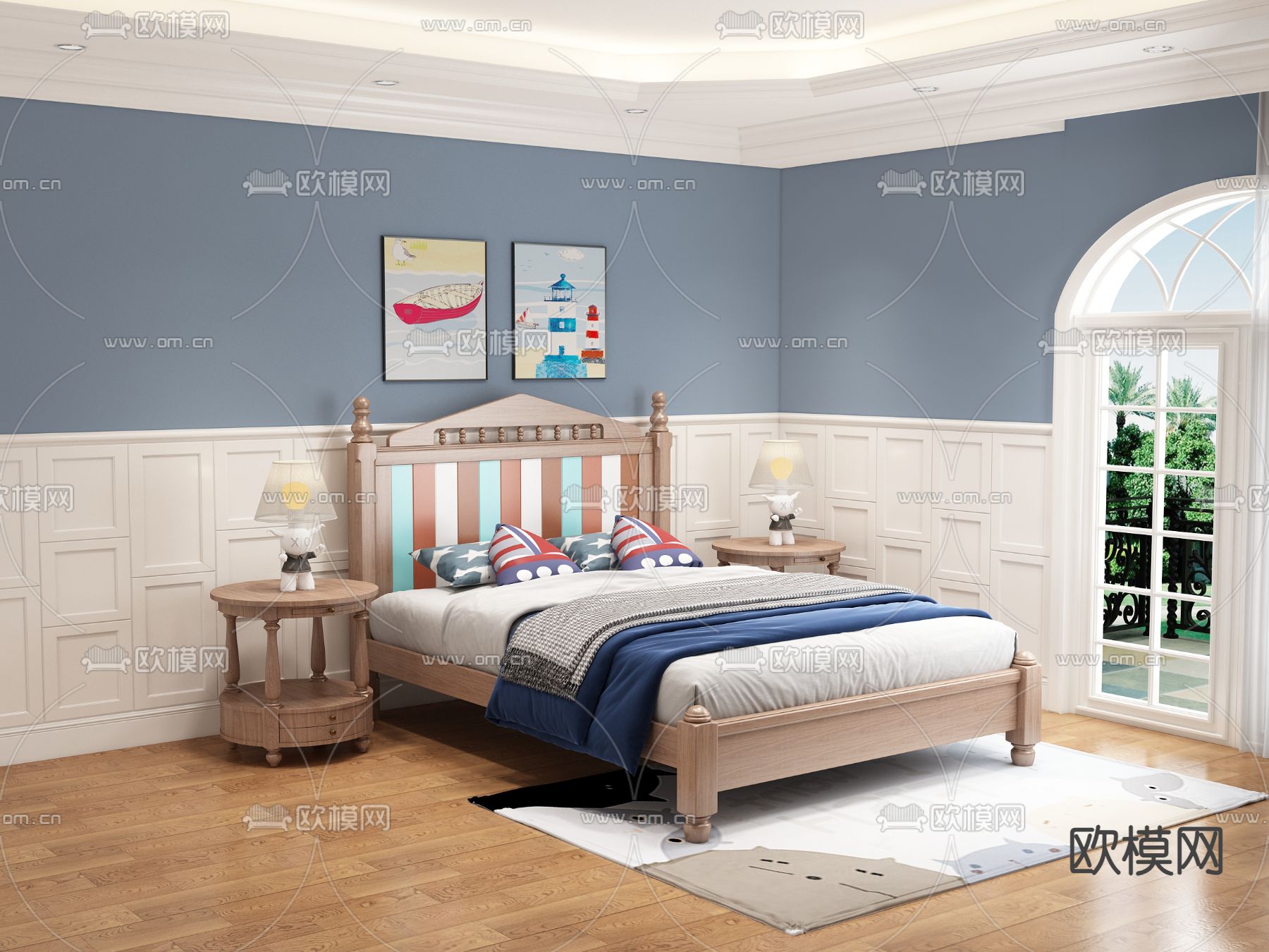 美式儿童床3d模型下载（渲染图1）