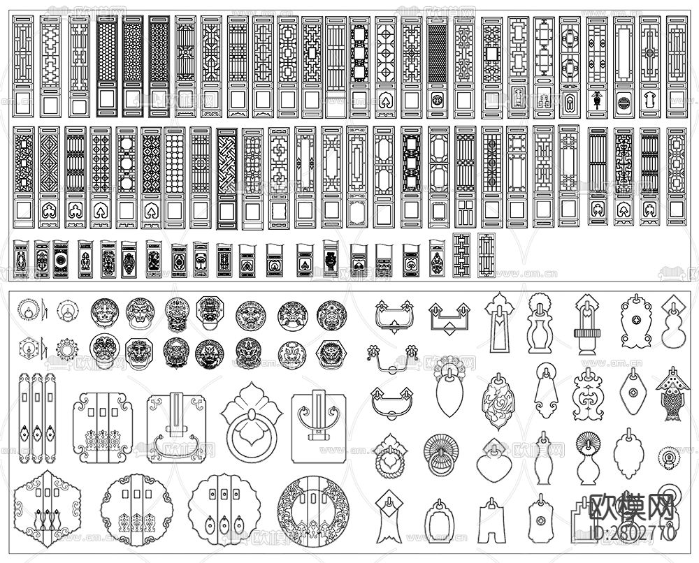中式古典家具雕花构件CAD施工图下载（渲染图1）