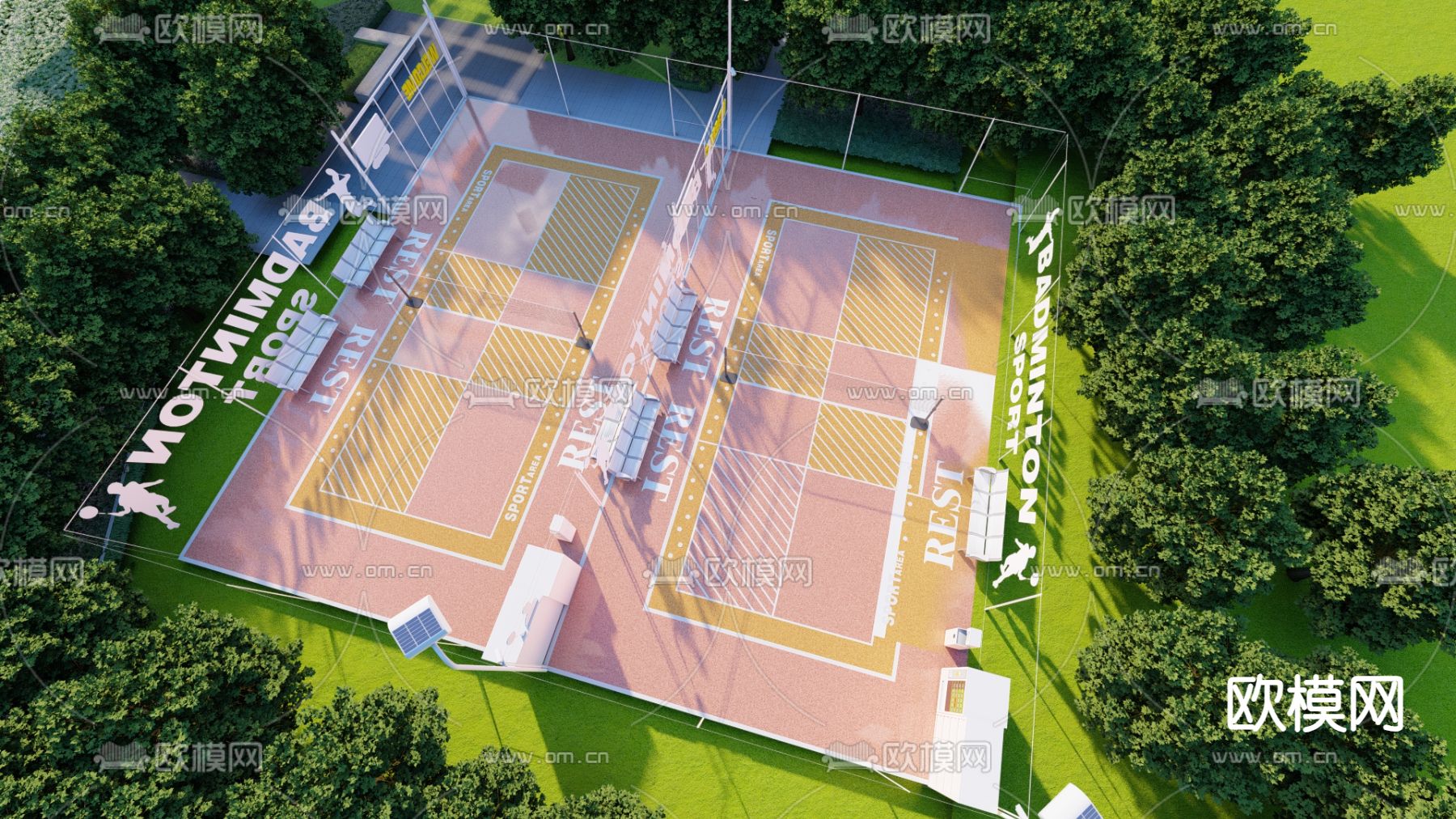 现代羽毛球场su模型下载（渲染图2）