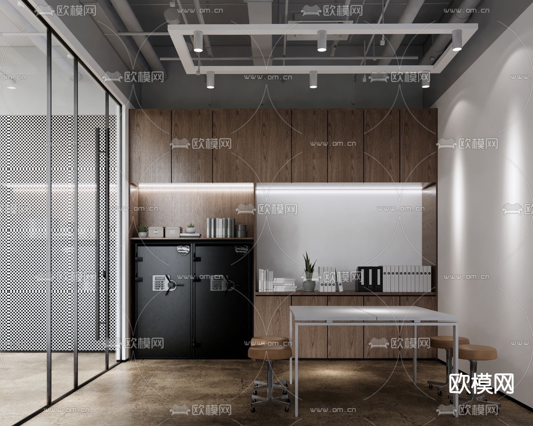 工业风会议室su模型下载（渲染图1）