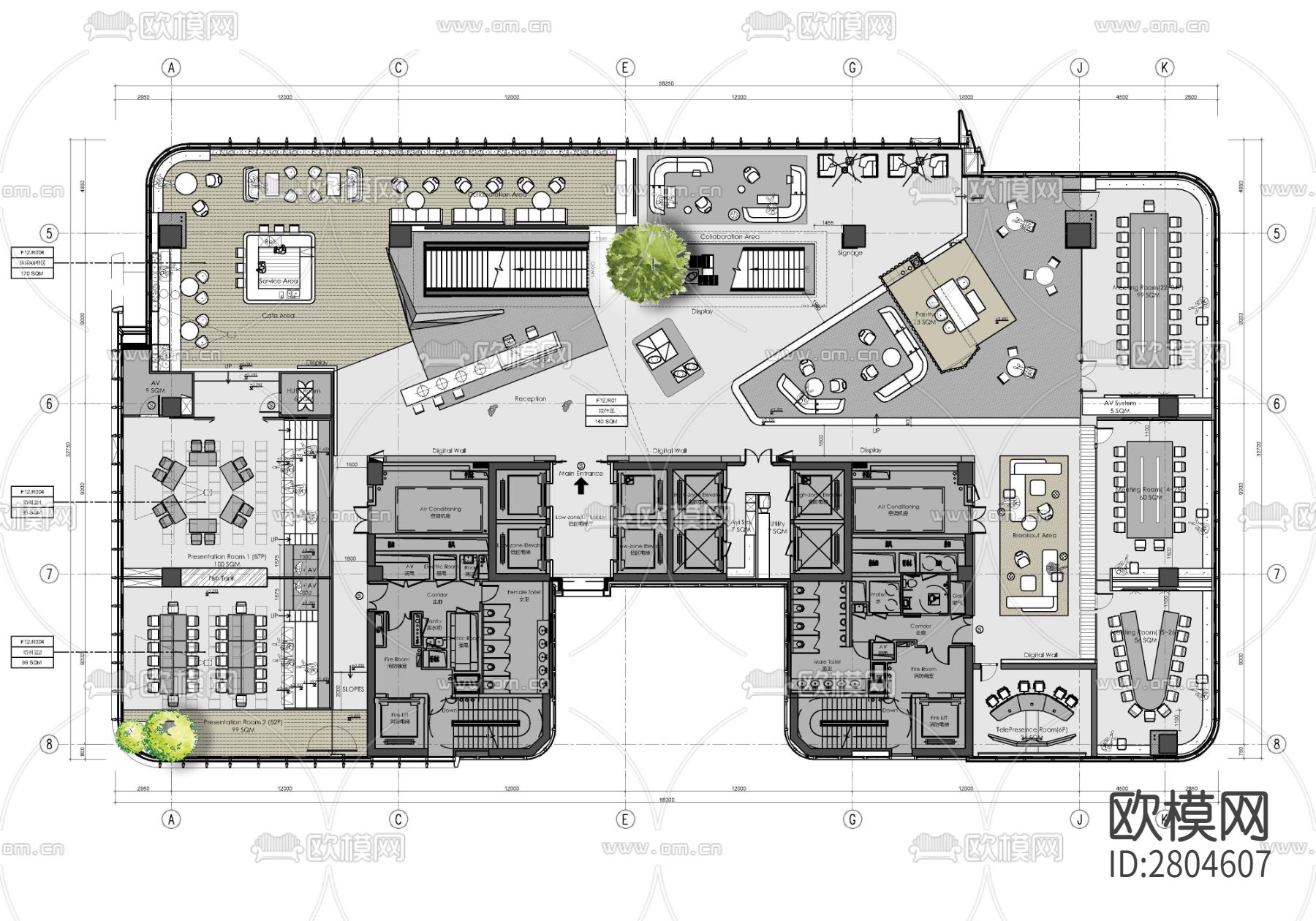 办公空间平面cad施工图-免费3dmax模型库-欧模网