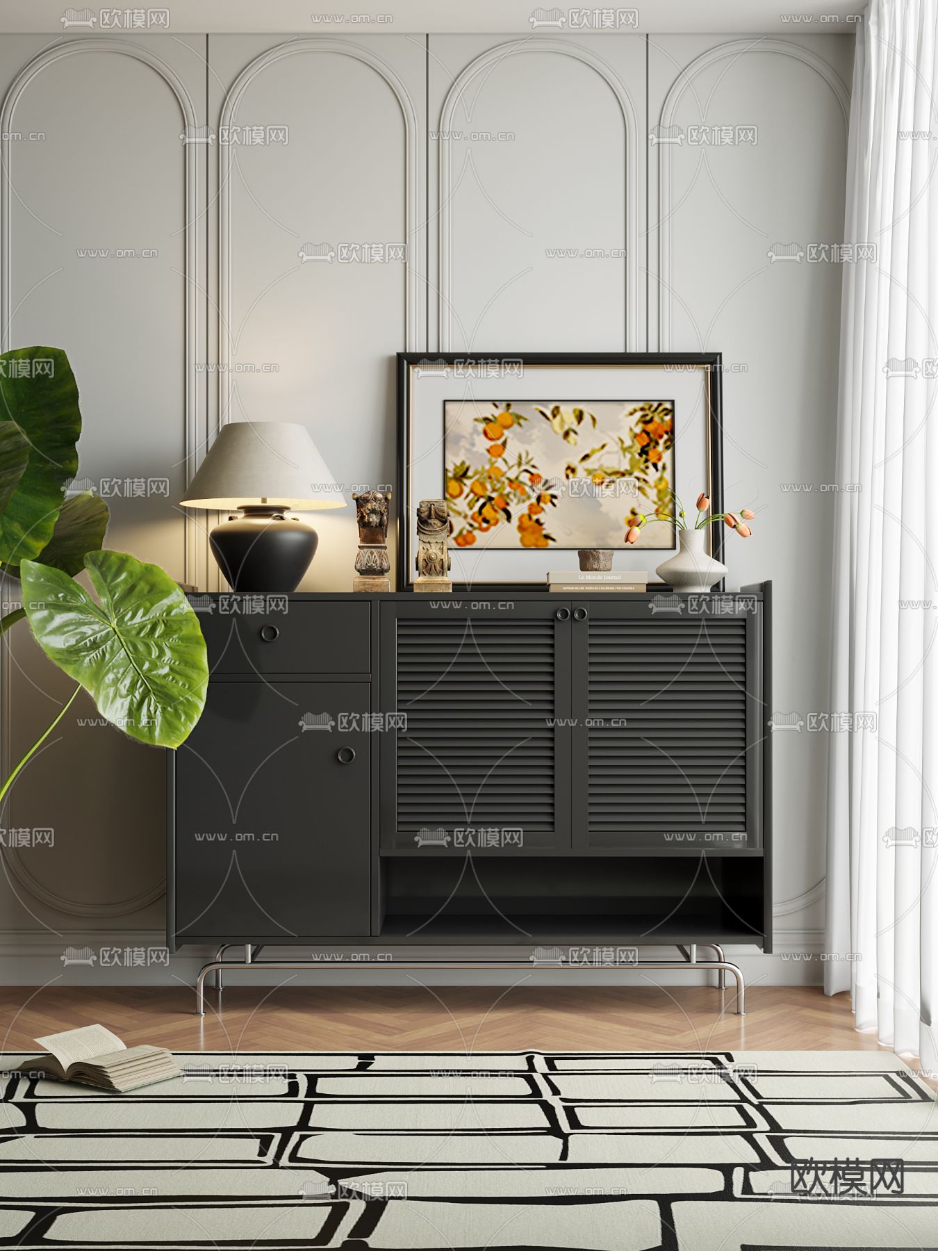 现代玄关柜 鞋柜su模型下载（渲染图1）