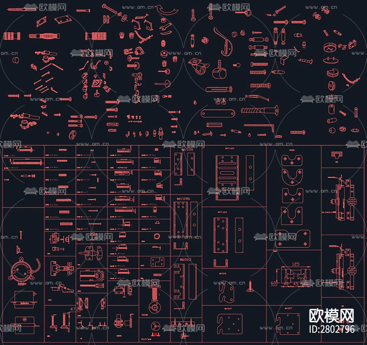 五金配件库安装图五金素材CAD施工图下载（渲染图5）