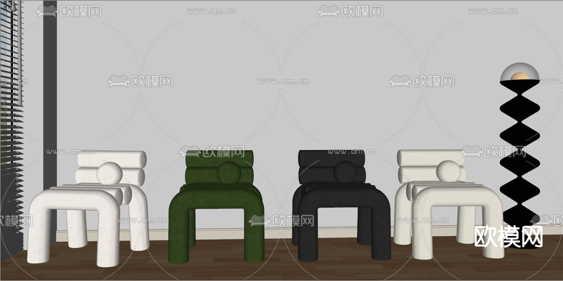 中古风休闲椅su模型下载（渲染图2）