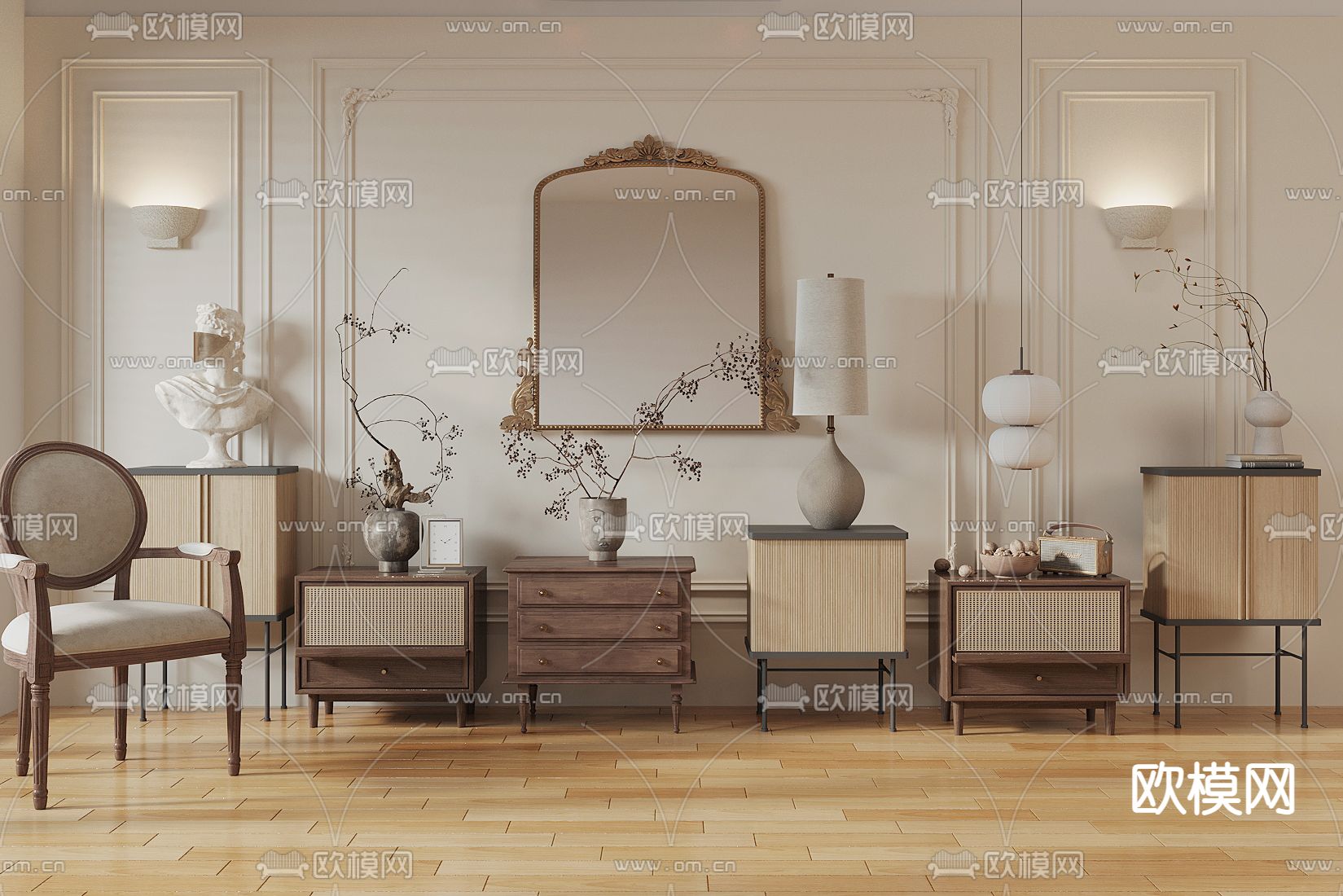 侘寂床头柜su模型下载（渲染图1）