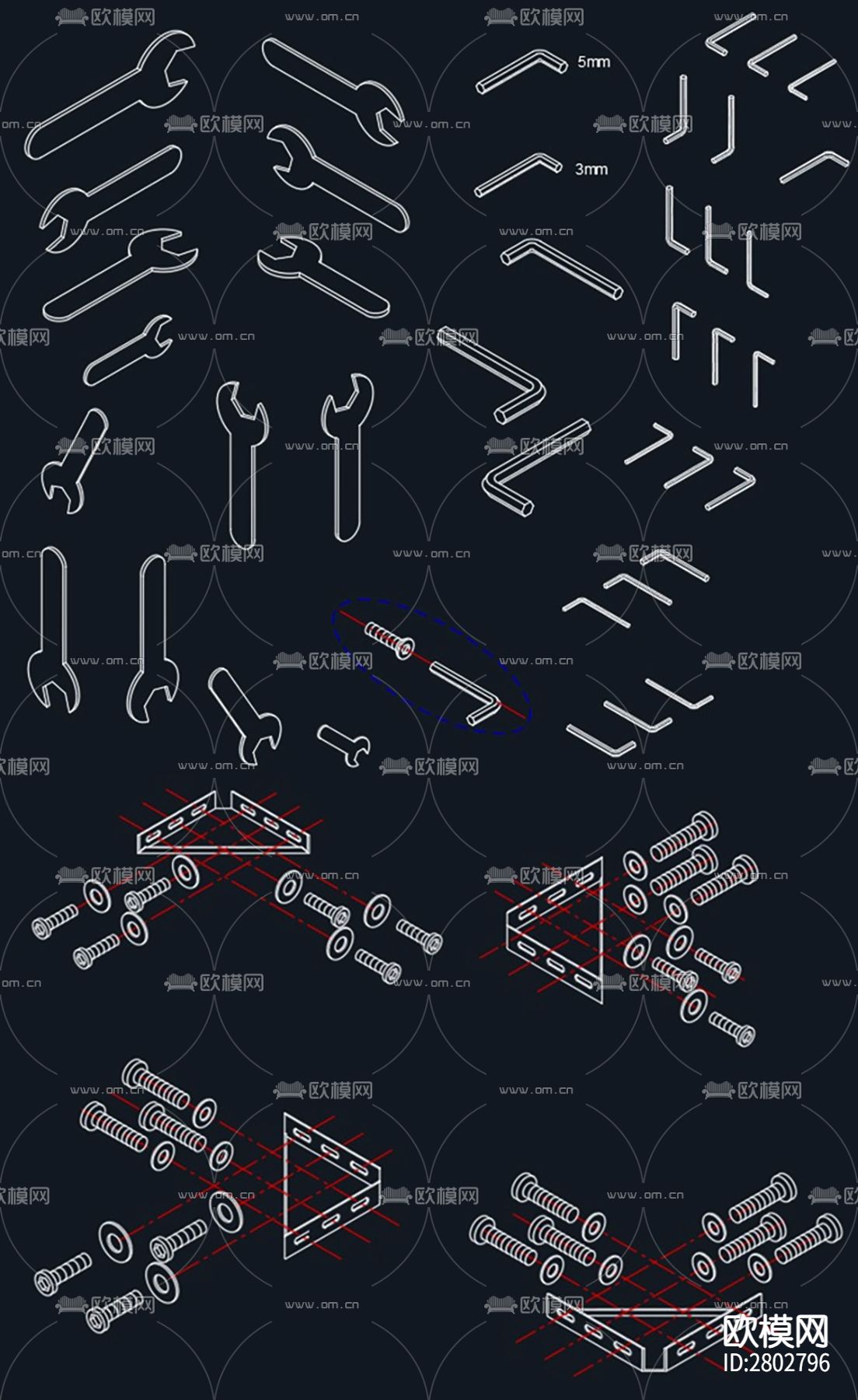 五金配件库安装图五金素材CAD施工图下载（渲染图1）