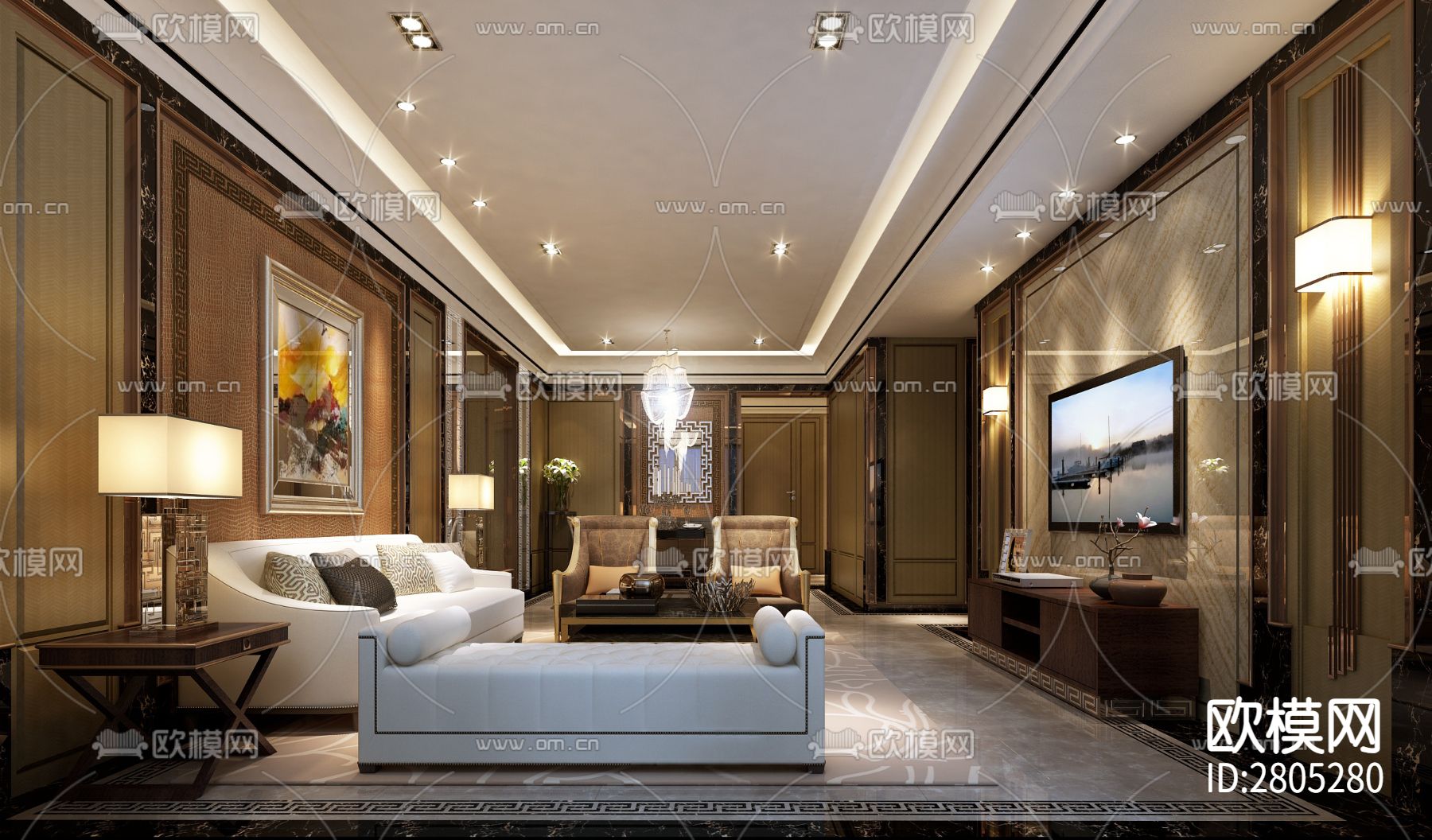 小区样板房室内CAD平面图下载（渲染图1）