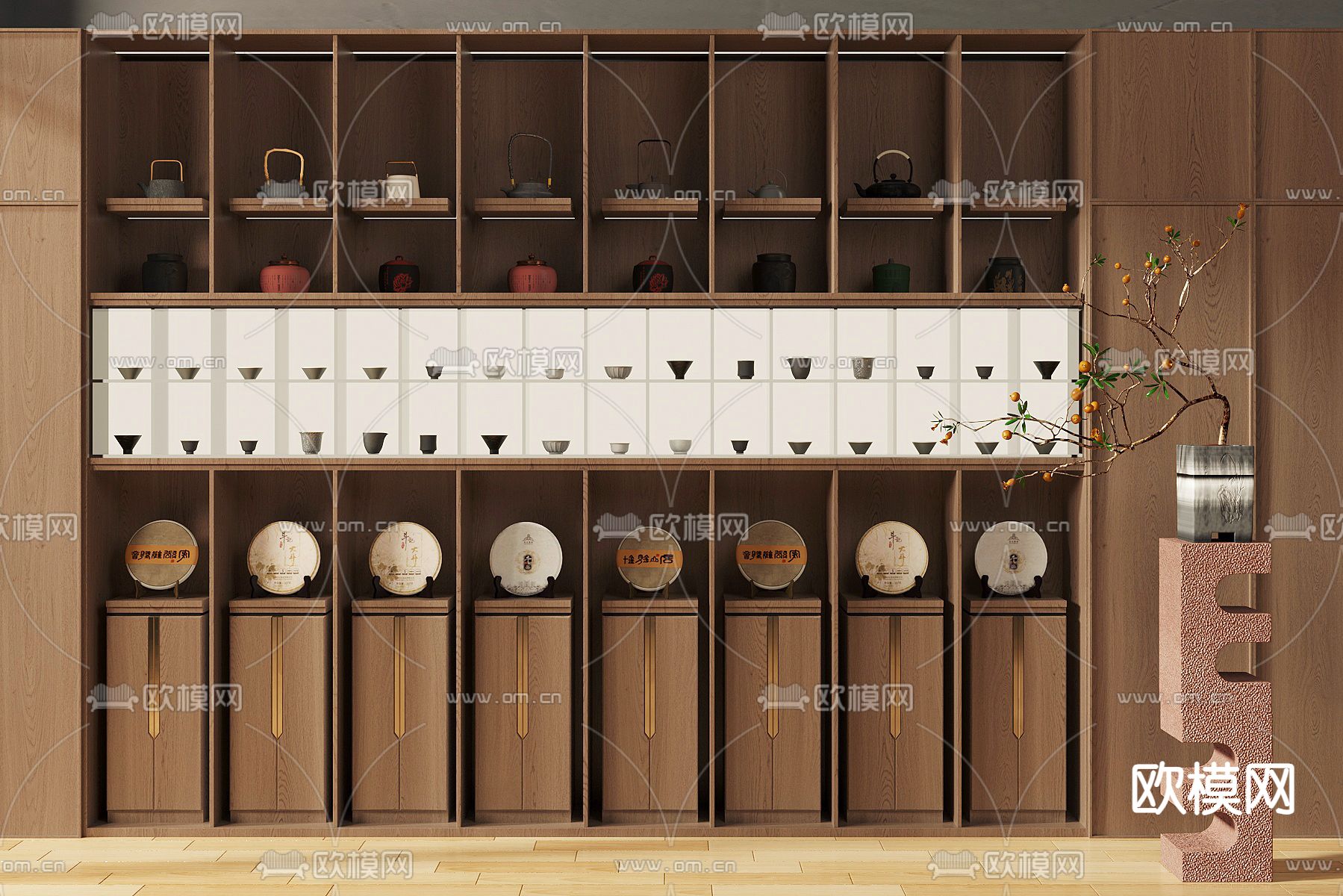 新中式装饰柜 茶柜 陈列柜3d模型下载