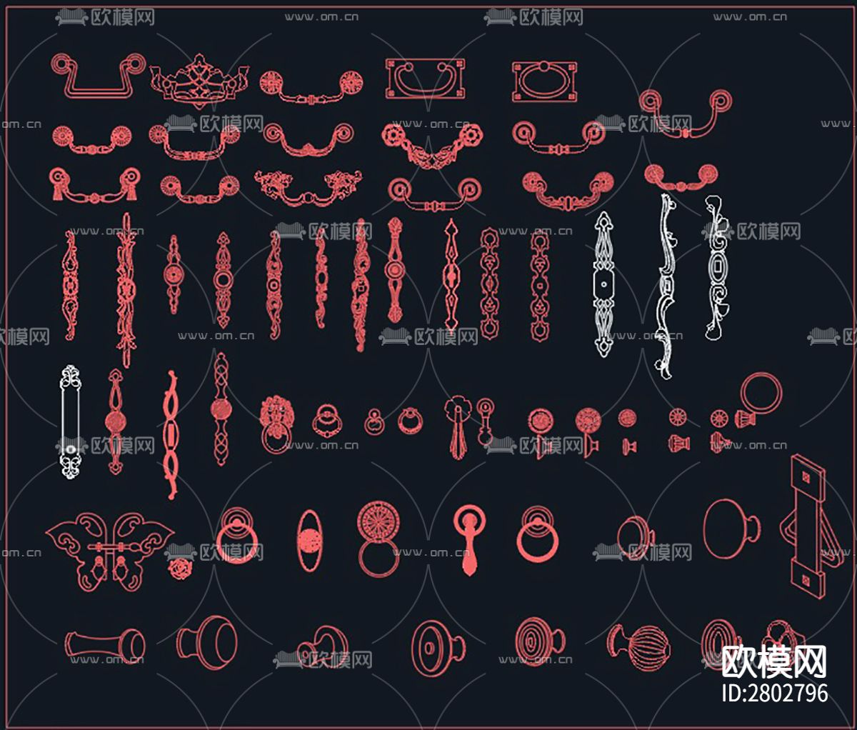 五金配件库安装图五金素材CAD施工图下载（渲染图3）
