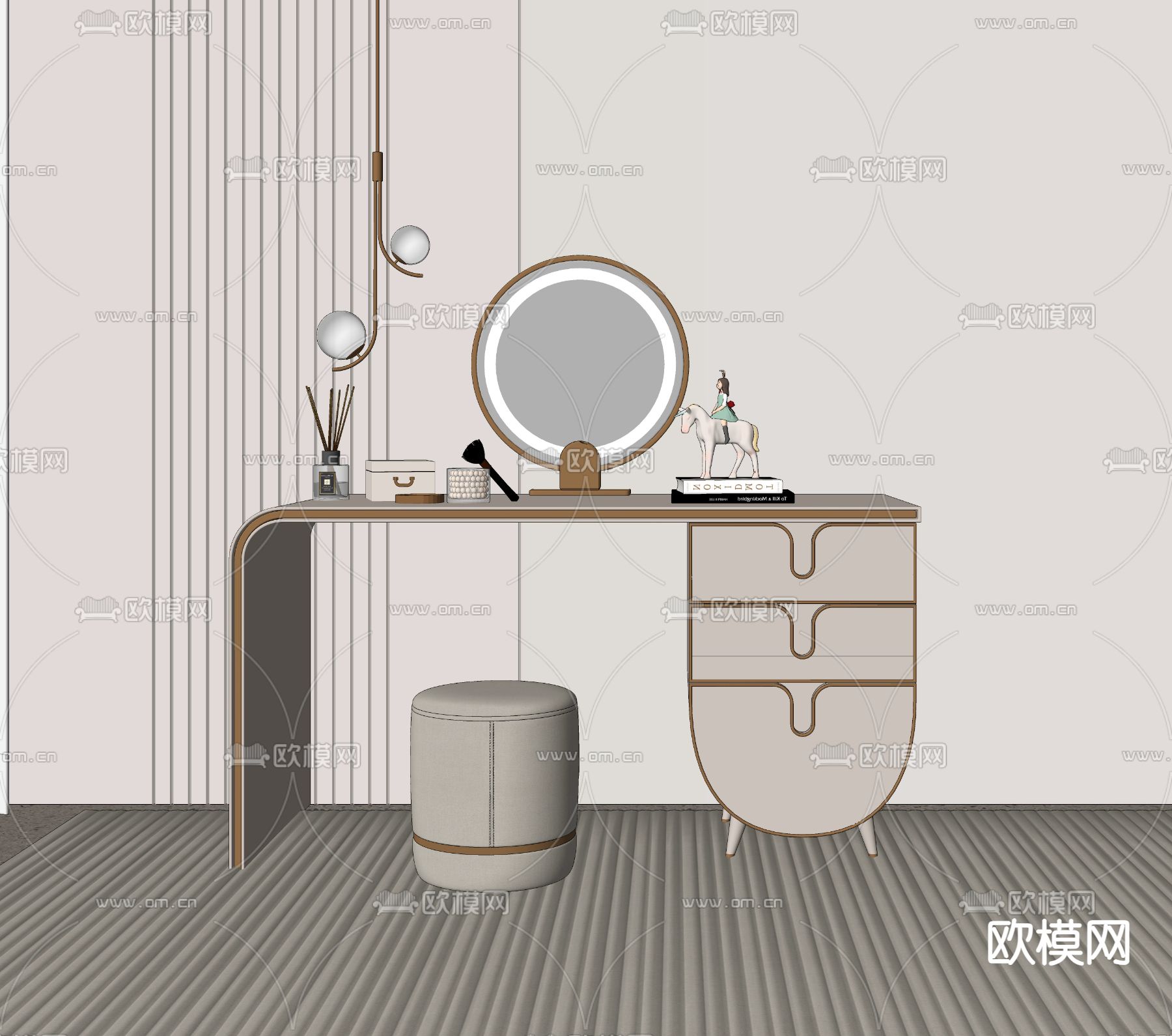 现代梳妆台su模型下载（渲染图2）