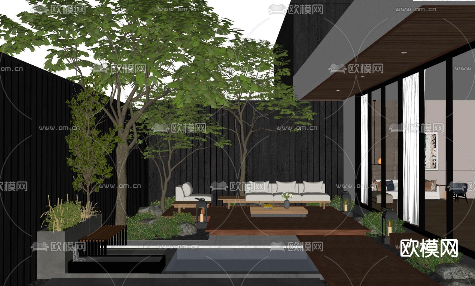 现代庭院景观su模型下载（渲染图2）