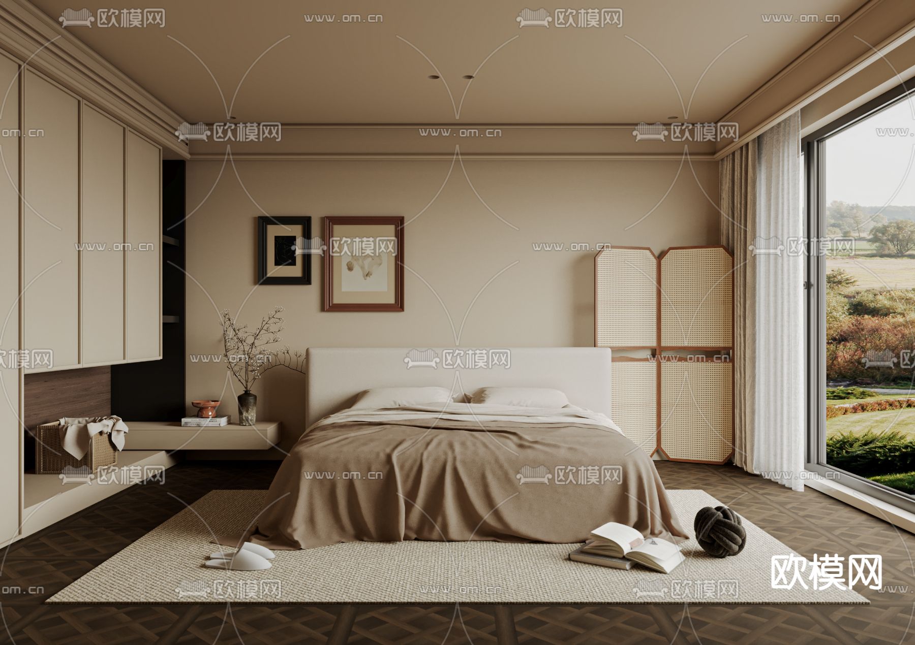 侘寂卧室su模型下载（渲染图1）